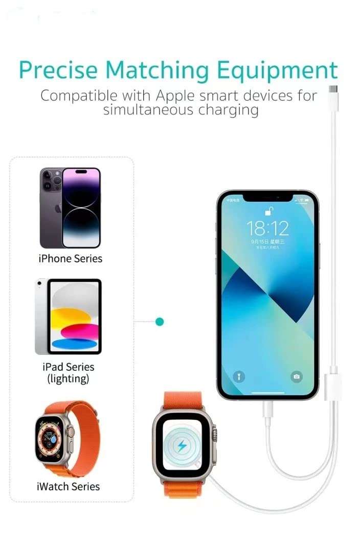 MINGER MMMCompatible to Apple iWatch Charger & Mobile Charging Cable ; Ligtning (Type-C);Apple Watch Series 6/5/4/3/2/1/SE and iPhone SE, 6~14 3