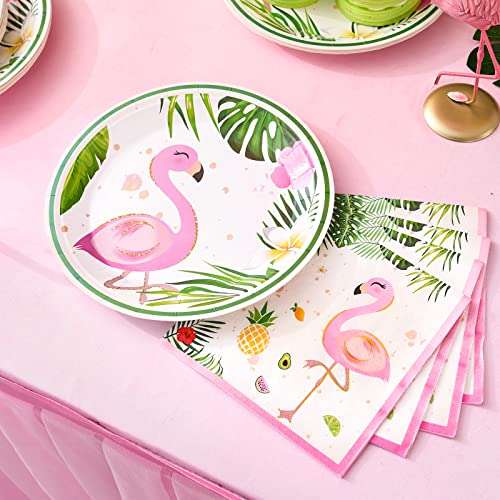 WERNNSAI 50PCS 9'' Flamingo Plates - Hawaiian Luau Tropical Themed Party Supplies Disposable Paper Tableware Dinner Plates for Birthday Summer Pool Beach Picnic Party 5