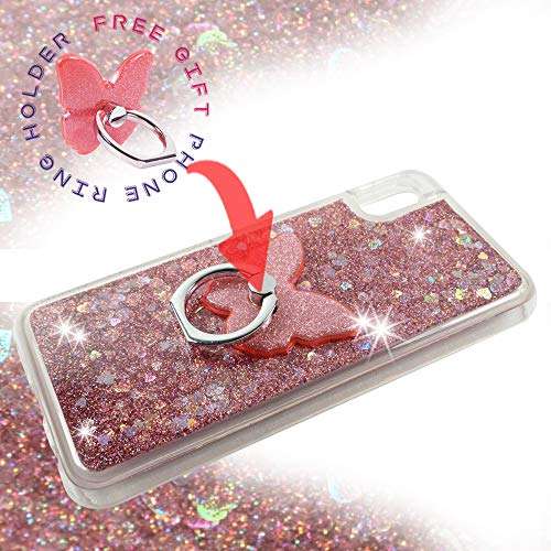 Samsung A10e Clear Case, ZASE Liquid Glitter Sparkle Bling Compatible with Galaxy A10E 5.8 inch (Boost/AT&T) Cute Girls Women Durable Protective Cover Floating Quicksand w/Phone Ring Stand (Pink Rose) 4