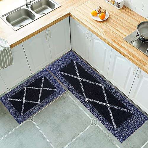 KattyHome Kitchen Runner with Bath Mat (Blue, Cotton, 40X60 cm),(16x25 inch) (44x150 cm , 40x60 cm, Blue) 1