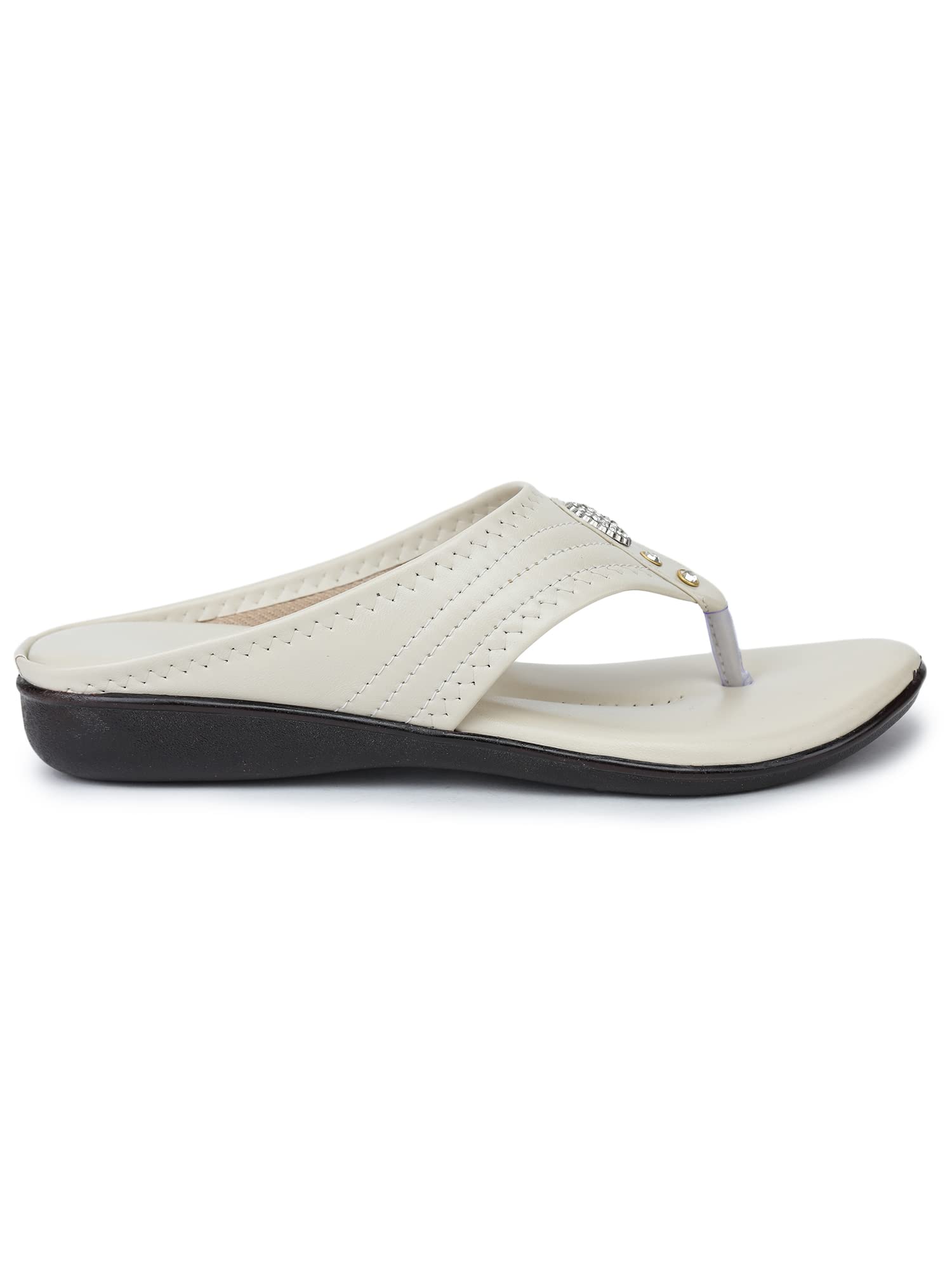 Bootco Flat Slippers For Women Girls Casual Flats Wedges Cream Color Cushioned Bottom (913) 4