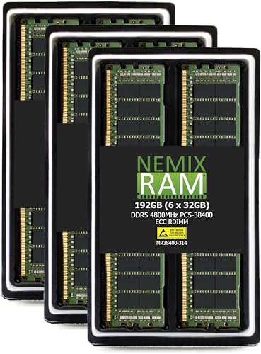 NEMIX RAM 192GB (6X32GB) DDR5 4800MHZ PC5-38400 1Rx4 1.1V CL40 288-PIN ECC RDIMM Registered Server Memory KIT Compatible with ASUS 2U4N High Density Server Model RS720Q-E11-RS8U