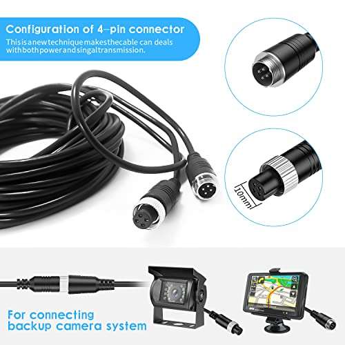 EKYLIN 65FT 20M Car Video Extension Cable 4Pin Aviation for CCTV Rearview Camera Truck Trailer Camper Bus Motorhome Vehicle Backup Monitor Waterproof Shockproof System 5