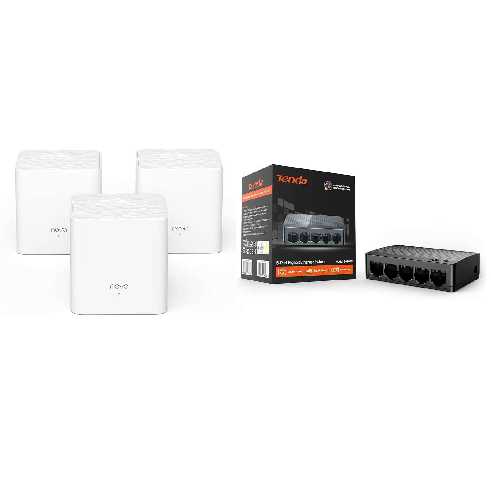 Tenda SG105 5 Port Gigabit Switch & Nova MW3 AC1200 Mesh Wi-Fi System 1
