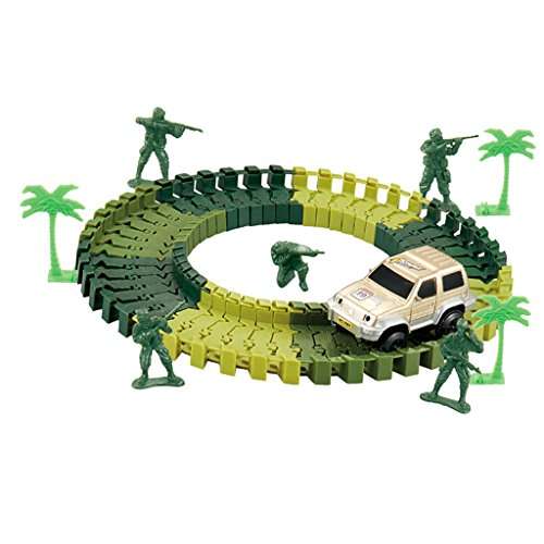 Spograde Fun DIY Army Railcar Electric LED Racing Car Set Variable Track Model Racing Game Kits Child Fun Toy - 48 Pieces 1