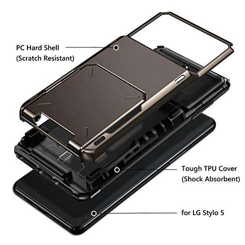 Vofolen Case for LG Stylo 5 Case Wallet [4-Card Pocket] Credit Card Holder ID Slot Anti-scratch Dual Layer Protective Bumper Rubber Armor Non-slip Hard Shell Cover Case for LG Stylo 5 5+ 5V -Gun Metal 4