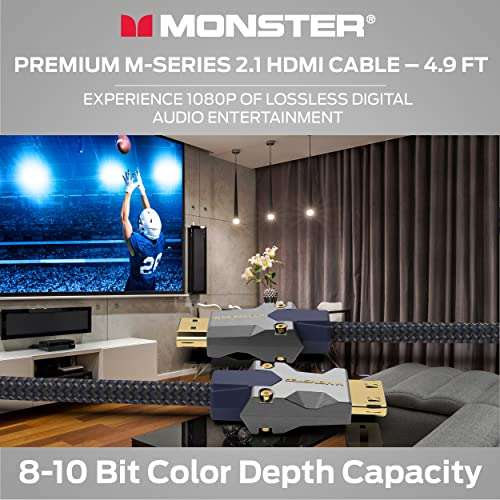 Monster M-Series 3000 Certified Premium 8K High Speed - 2.1, 4K 120Hz , 48 Gbps- HDMI Cables for Apple TV, Roku, Smart TV, Laptop, Montior - 4.9 ft 4
