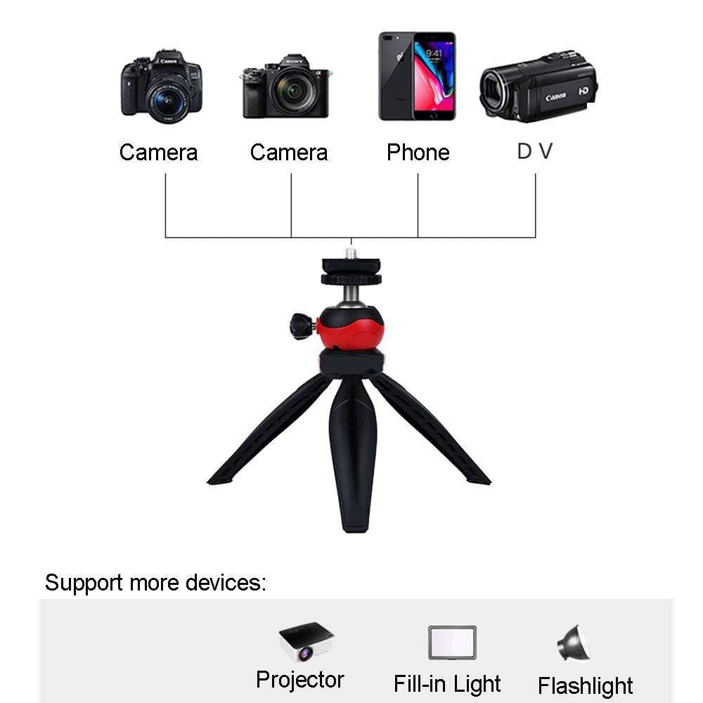 Coolux Mini Tripod Projector Mount with 360 Degrees Rotatable Heads for Projectors DSLR DVR Cameras Mini Webcam, Mount with Metal Ballhead for Camera … (Black(Red)) 2