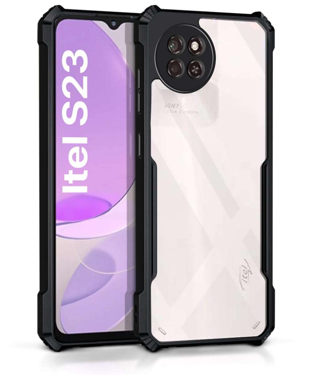 WOW IMAGINE Shock Proof Clear Back Case Mobile Cover for Itel S23 (Hard | Hybrid PC + TPU | Full Armour Device & Camera Protection | Black) 1