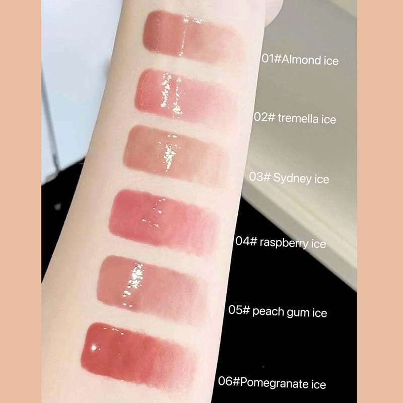 Cappuvini Mirror Water Shine Essence Lip Gloss | Moist and Submissive Light Texture | Moisturizing Lip Tint with Cooling Ice Roller Applicator | Lip Protection Formula | Long-Lasting Liquid Lipstick | Ice-Themed Shades Light Pink Light Nude Color With High glossy Shine (06# Pomegranate Ice, 2.5g) 3