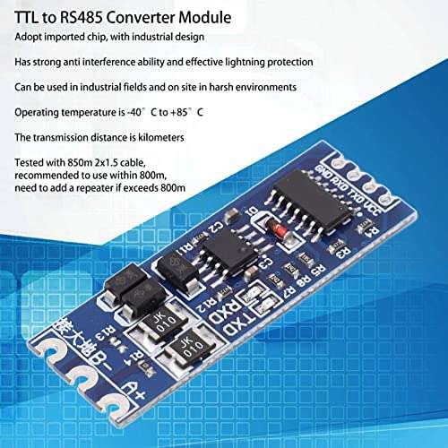 TTL to RS485 Module,5 Pcs TTL to RS485 Converter Module 120Ou Matching Resistance ABS Strong Anti Interference Lightning Protection TTL to RS485 Adapter Board ‑40°C to 85°C 3