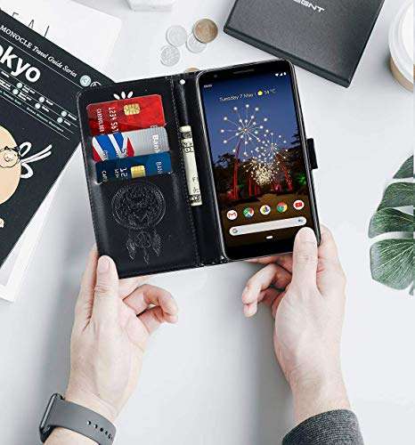 Booceicd for Google Pixel 3a XL Case, Pixel 3 Lite XL Case, [Wrist Strap] Luxury PU Leather Wallet Flip Protective Phone Case Cover with Card Slots and Stand for Google Pixel 3a XL Phone Black 4