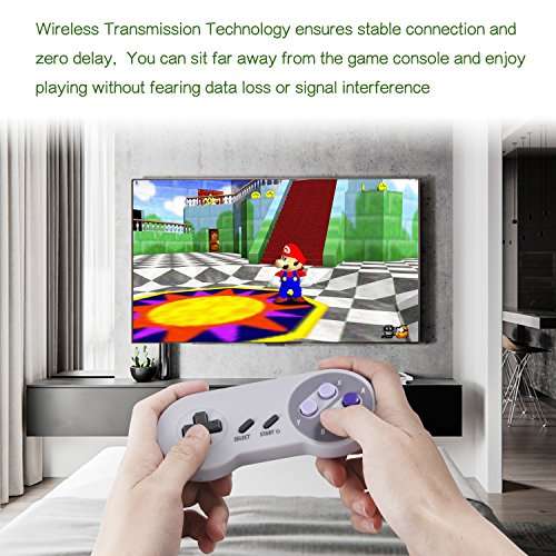 SAFFUN 2 Pack 2.4 GHz Wireless USB Controller Compatible with Super NES Games, SNES Retro USB PC Super Classic Controller for Windows PC MAC Linux Genesis Raspberry Pi Retropie (Purple/Gray) 2