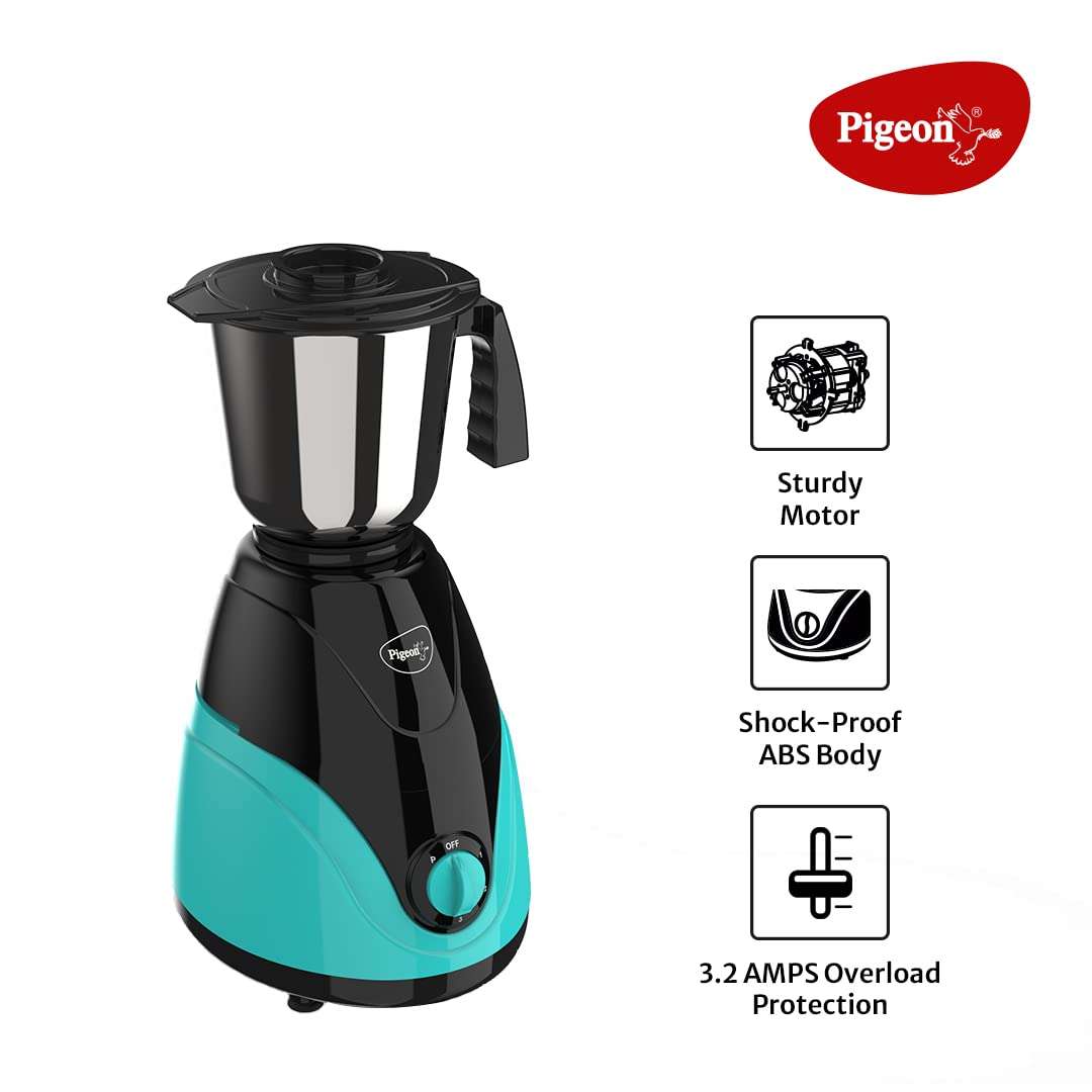 Pigeon Zest Mixer Grinder 3 Speed Control 750 Watt Powerful Copper Motor with 3 Jars - Blue & Pigeon Aster Gas Stove 2 Burner with High Powered Brass Burner, black (14266) 4