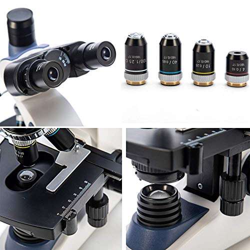 Swift SW380T 40X-2500X Magnification, Siedentopf Head, Research-Grade Trinocular Microscope Compound Lab with Wide-Field 10X/25X Eyepieces, Mechanical Stage, Ultra-Precise Focusing, Camera-Compatible 2