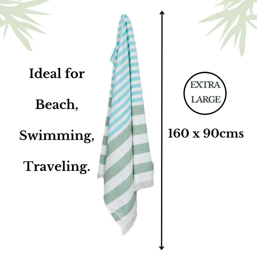 Mush Extra Large Cabana Style Turkish Towel | 100% Bamboo Towel - (90 x 160 cms) - Ideal for Beach, Bath, Pool etc (Turquoise-Light Green & Grey-Light Green, 2) 3