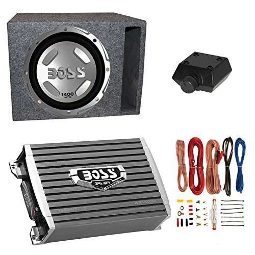 Boss Audio 12 Inch 1400 Watt Powered Subwoofer Car Audio with 1500 Watt Amplifier and Q Power 12 Inch Subwoofer Enclosure Box 1