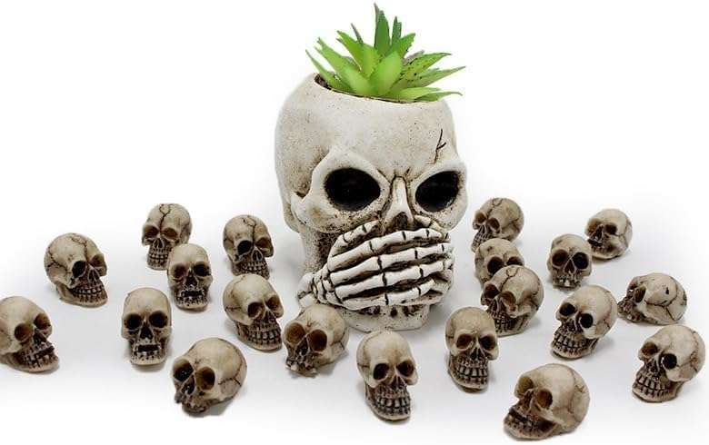 30 pcs Mini Skull Figurine Miniature Skeleton Head Statue Micro Landscape Figure Halloween Cake Topper for Scary Party Supplies 5