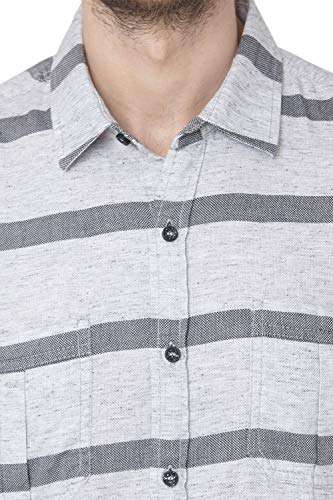 MUFTI Men's Striped Slim fit Casual Shirt (MFS-11188-K-18-GREY-L_Grey L) 5