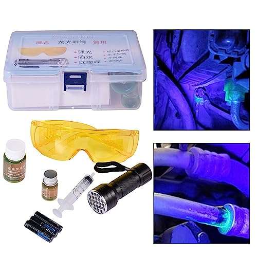 GLANSI Oil Leak Detection Kit, AC Leak Detector Kit, UV Dye Leak Detector Tool, Engine Oil Leak Detecting Tools for Automobiles, Households, Cold Storage, Refrigerator and Central Air Conditioner 1