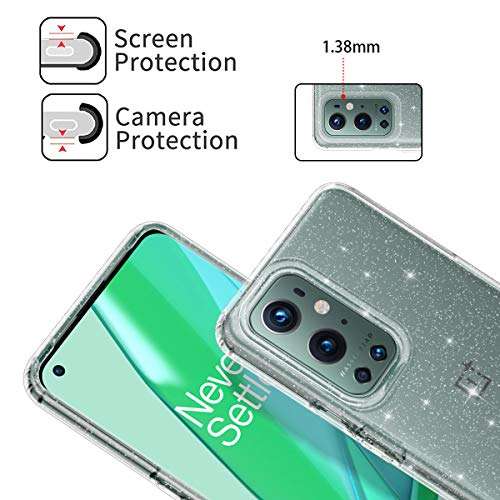 Lamcase Compatible with Oneplus 9 Pro Case, Crystal Clear Bling Sparkly Glitter Shiny Soft Flexible TPU Slim Fit Drop Protection Rugged Shockproof Cover Case for Oneplus 9 Pro 2021, Clear Glitter 2
