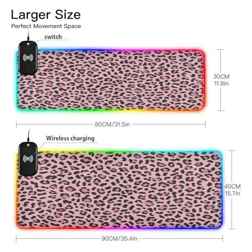 CZXW Charming Leopard Gaming Mouse Pad Led Mousepads RGB Backlit with 14 Lighting Modes, Non Slip Base Soft Computer Keyboard Mat for Gaming PC Laptop Desk, S 3