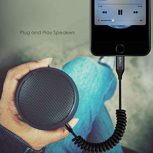 iDARS Lightning AUX Cord, Apple MFi Certified Lightning Audio Cable, Compatible with iPhone for Car Stereo/Home Stereo/Headphones/Speaker Adapter Support iOS 10 or Above-Coiled (Black) 3