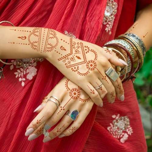 12 Sheets Henna Stencils Kit for Hand Forearm Glitter Airbrush DIY Tattooing Template, Indian Temporary Tattoo Stickers Mehndi Stencils for Hand Body Art 3