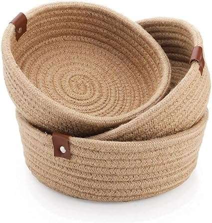 AuraNest Handwoven Jute Rope Storage Basket Set of 3 (Small, Medium & Large) | Natural Shelf Organizer Bins for Kitchen, Home, Pantry, Bathroom & Wardrobe | Eco-Friendly Multipurpose Storage Baskets 1