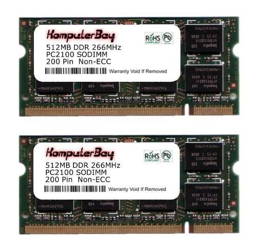 Komputerbay 1GB (512MBx2) DDR SODIMM (200 pin) 266Mhz DDR266 PC2100 FOR Apple Mac Memory iBook G4 1.42GHz 14\ Super Drive (M9848LL/A) 172" 1 GB (512MBx2)
