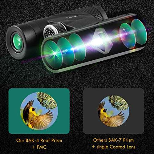 Binoculars for Adults and Kids with Smartphone Tripod, Large Eyepiece Compact Binoculars 12 X 42 with BAK 4 Roof Prism and FMC Lens, Hunting Binoculars for Bird Watching, Travel, Concerts, Sports. 6