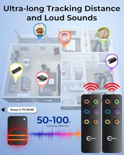 Esky Key Finder, Remote Finder Locator with Sound 85dB, with 2 Transmitters and 6 Slim Receivers, Wallet Tracker Key Finders & Trackers, Remote Item Finder Beeper Tags for Finding Keys Remotes Wallets 3