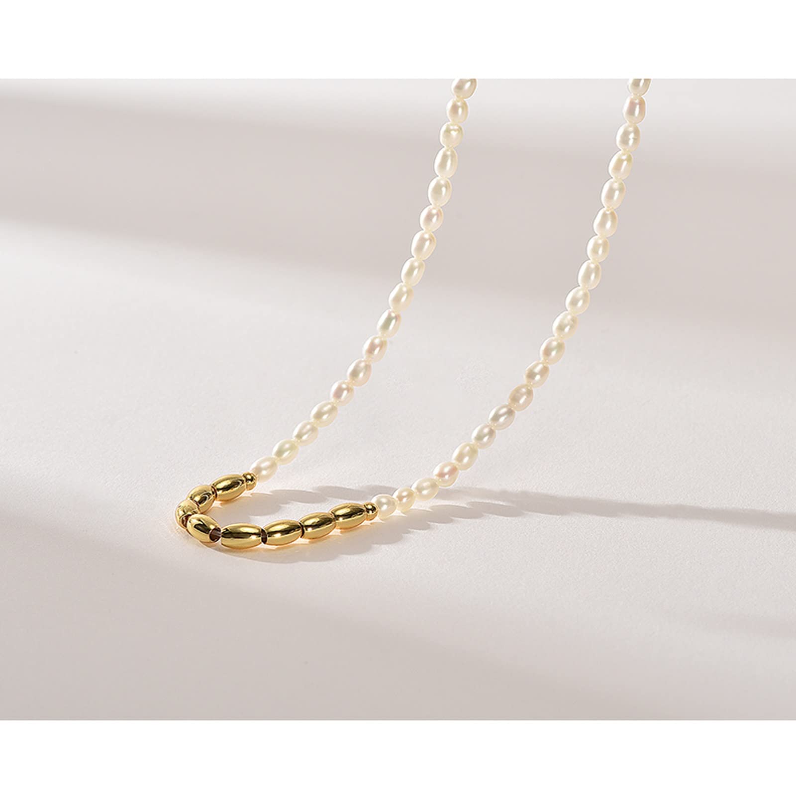 Necklace Freshwater Necklace Alloy 3-4mm Small White Rice Shape Fashion Female Jewelry Gift Simple Necklace 4