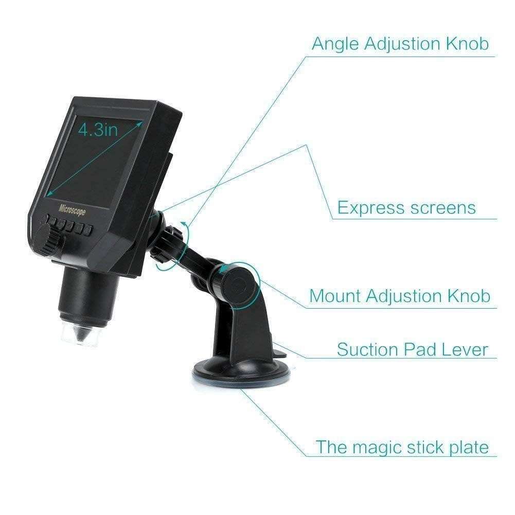 Portable Smart LCD Digital Microscope 4.3 Inch LCD HD 1-600x 3.6mp High Expansion 1080p/720p/VGA Image Sensor with Adjustable Stand for QC/Industrial/Collection Inspection 4