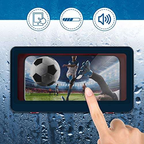 1 Piece Wall Mount Shower Phone Holder Waterproof Phone Case for Shower, Anti-Fog Touchable Screen Sealed Phone Case Self Adhesive Bathroom Storage Phone Holder for Bathroom, Shower, Kitchen (Blue) 2