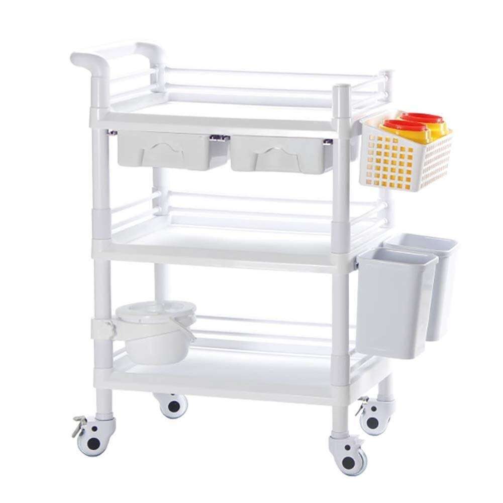 Beauty Trolley 3-Tier Medical Cart for Clinic Nurse,Beauty Salon Trolley with Double Drawers Dirt Bucket,Plastic Multi Tool Cart,30lbs Load Heavy Duty Rolling cart 1