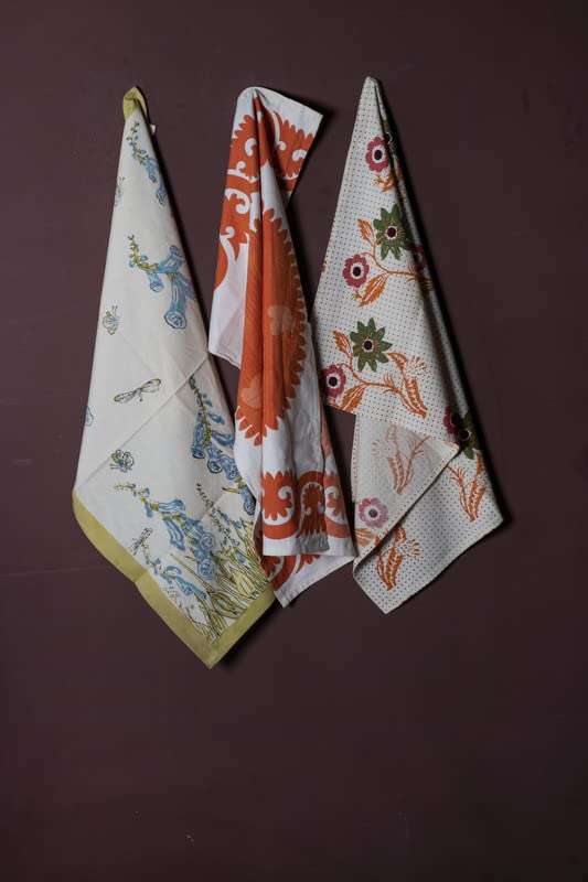 CONTRAST LIVING Tirshana Hand Block Printed Kitchen Towel/Dish Towel/Hand Towel Multi Color Set of 3 Pcs 1