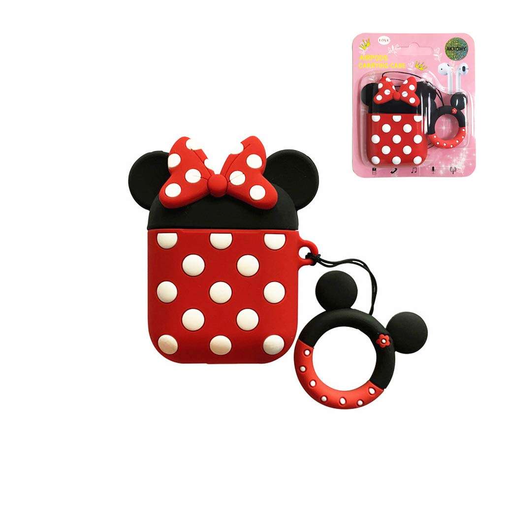 AKXOMY Compatible with Airpods Case Cover, Cute Cartoon Minnie Mouse Airpods Case, Charging Drop-Proof Soft Silicone Protective Cover Case for Girls Women Kids Airpods 2 & 1 (Minnie) 1