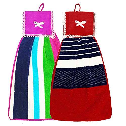 N G Products Double Sided Printed Soft Cotton Hanging Hand Towel Napkin for Wash and Kitchen Basin (Multicolor) - Pack of 2 1