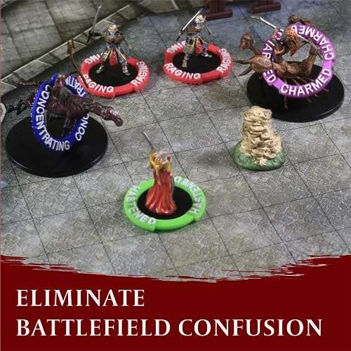 DND Miniatures Condition Markers - 96 Rings to Track 24 Different Status & Spell Effects for RPG/DND Minis Like Dungeons and Dragons 5th Edition & Pathfinder Perfect DnD Gifts & D&D Accessories Tokens 3