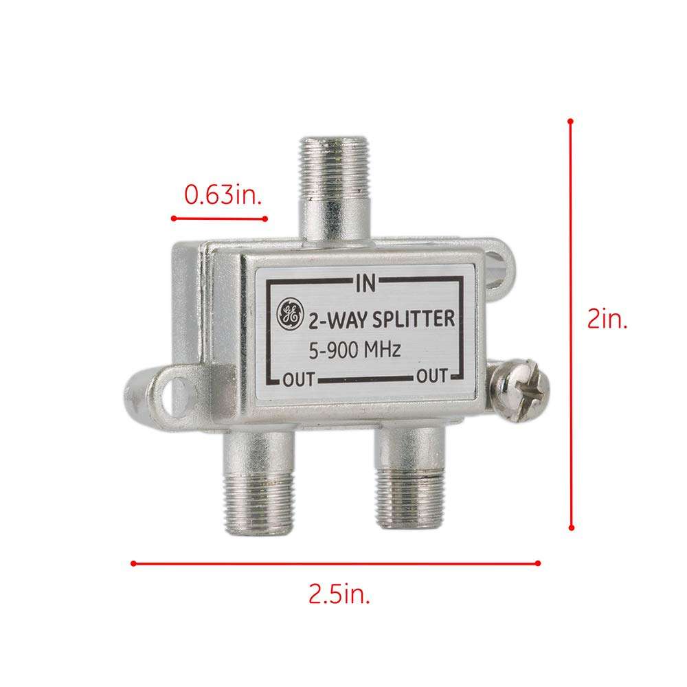 GE 2-Way Coaxial Cable Splitter, 5-900 Mhz Range, RG59 RG6 Coax Compatible, Audio, Video, Works with HD TV, Cable, Amplifiers, Amplified Antennas, Nickel, Corrosion Resistant, 35046 5