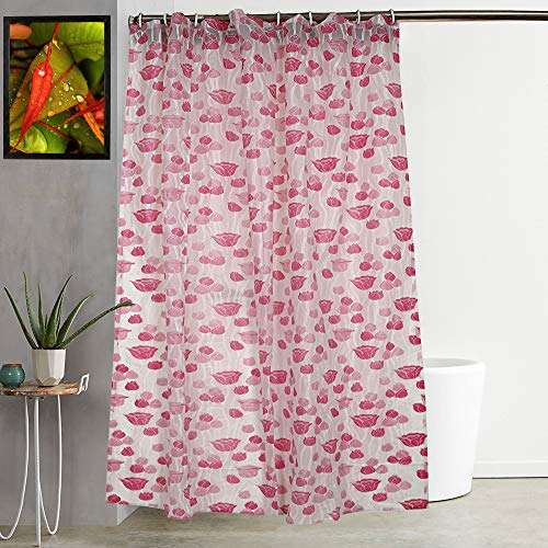 Heart Home PVC 7 Feet Shower Curtain with 8 Hooks (Pink)- CTHH0429