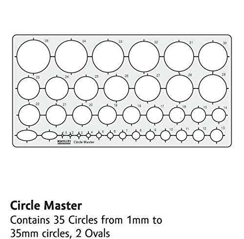 KHYATI Pro circle-25 Circles, Circle Master-35 Circles, Hyperbola Parabola, Geometry Template (16 Shapes), Set Square Big & Small Drafting Scale Ruler- Architect, Engineering/Other Students- Set of 6 2