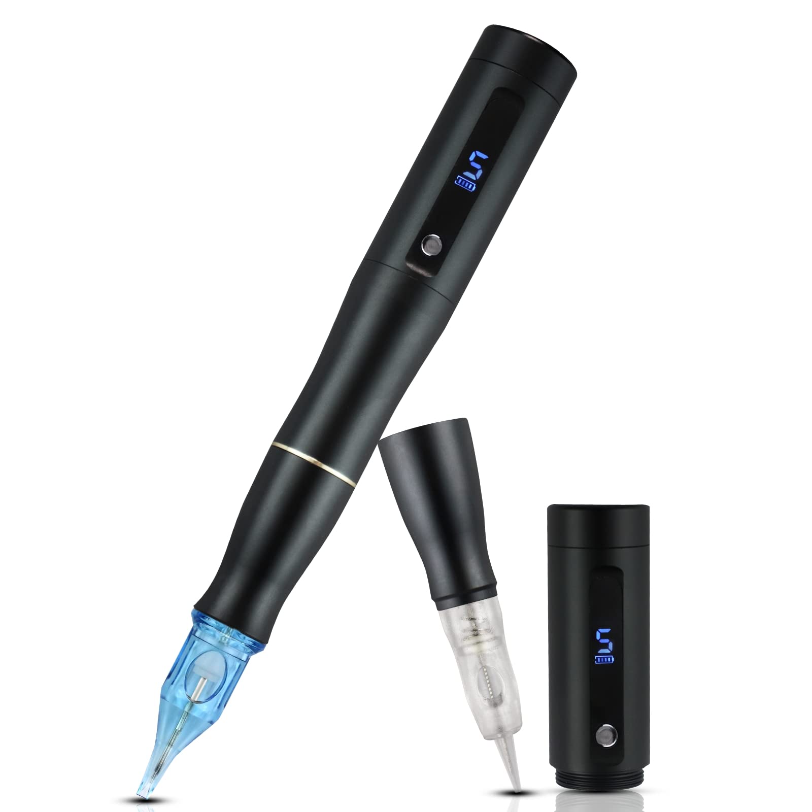 Digital Permanent Make Up Machine, Double Batteries Tattoo Machine Pen - LCD Screen with Speed and Power Display- Ombré Powder Brows Lips & Eyeliner (Matte Black)