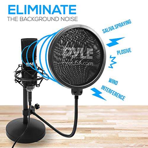 USB Microphone Podcast Recording Kit - Audio Cardioid Condenser Mic w/Desktop Stand and Pop Filter - for Gaming PS4, Streaming, Podcasting, Studio, YouTube, Works w/Windows Mac PC - Pyle PDMIKT120 2