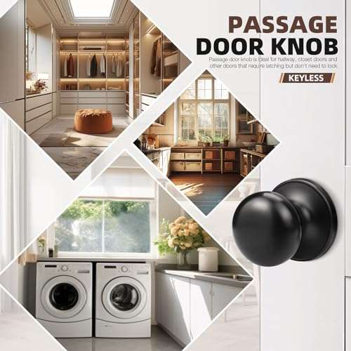 GOBEKOR 5 Pack Passage Door Knobs for Closet Door Knobs Interior Matte Black Keyless Door Knob with Lock Round Passage Knob 3