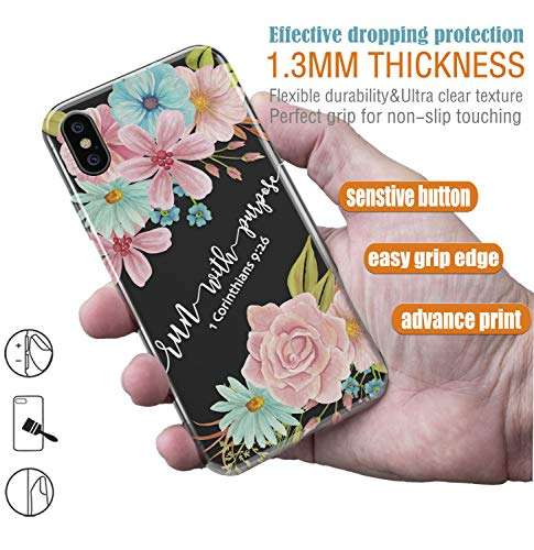 iPhone XR Case,Stunning Spring Flowers Floral Bible Verse Run with Purpose Clear Soft Anti Scratch Shockproof Protective Case Cover for Apple iPhone XR 6.1 inch 4