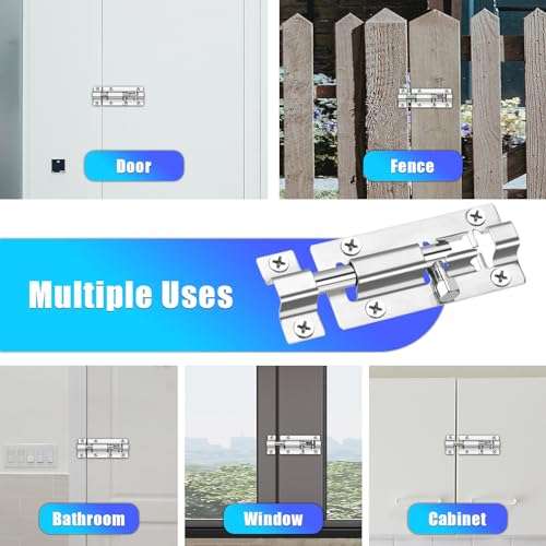 INBOF 2 Pack Slide Lock, 3 Inch Barrel Bolt Latch, Premium Door Bolt Lock, Stainless Steel Slide Bolt Latch, Thickened Slide Latch Lock with 12 Screws, Slide Locks for Inside Door 4