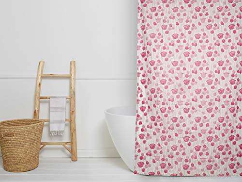 Heart Home PVC 7 Feet Shower Curtain with 8 Hooks (Pink)- CTHH0428