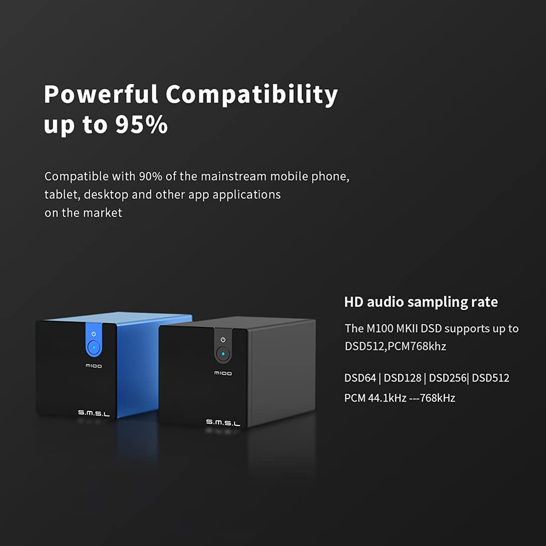 SMSL M100 USB DAC AK4452 DSD512 32Bit/768kHz Coaxial Optical OTG Input AUX Power Hifi Audio Decoder (Black) 6